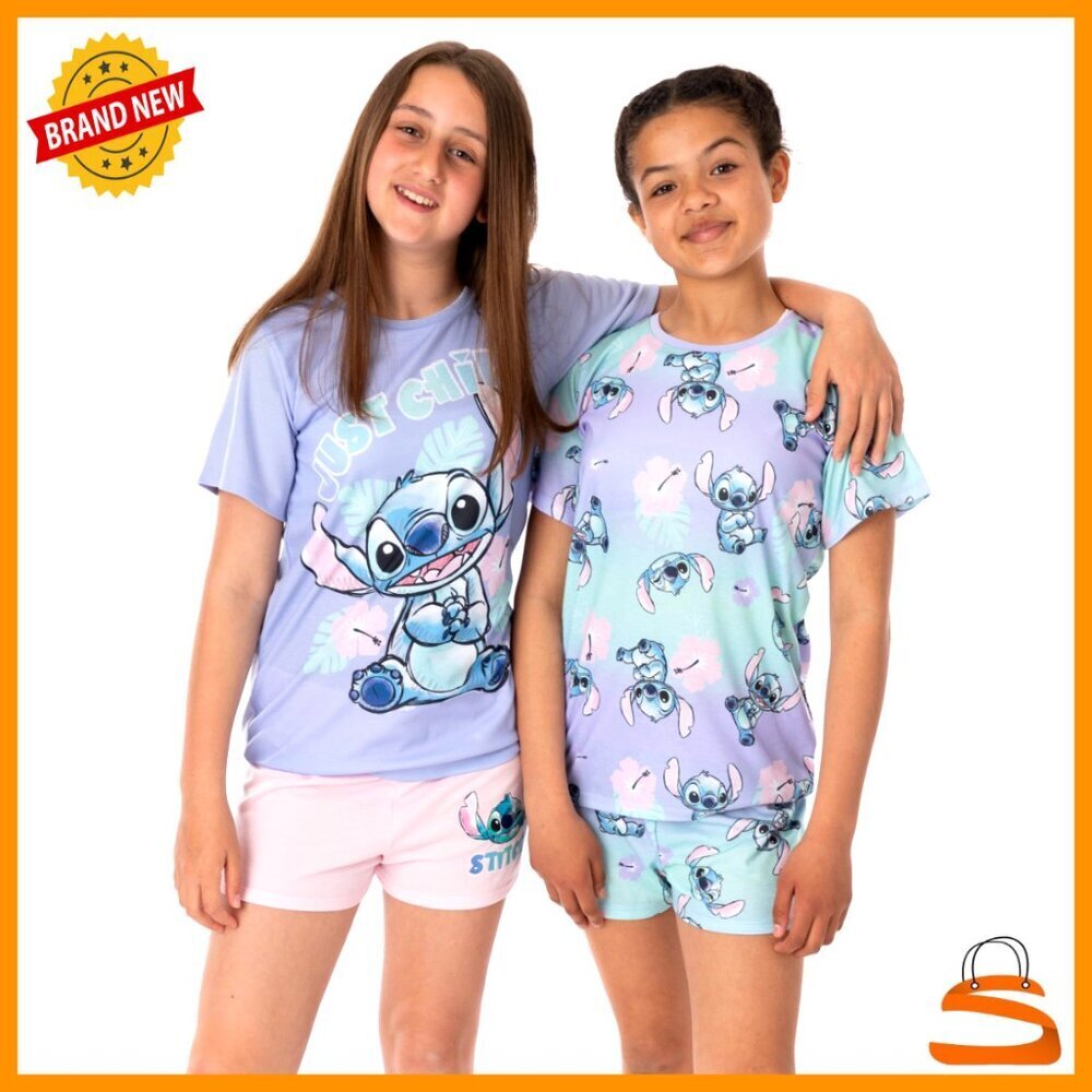 Girls 2-Pack Pajama Set Short Sleeve T-Shirt & Shorts Polyester Sleepwear